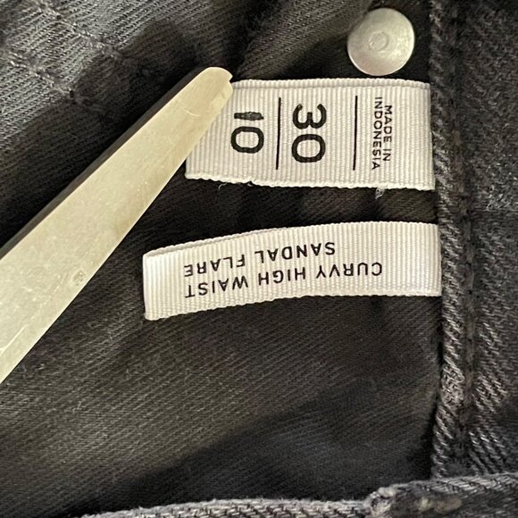 Loft Womens Curvy High Waist Flare Jeans Frayed Hem Button Fly Charcoal Gray u - Picture 3 of 11